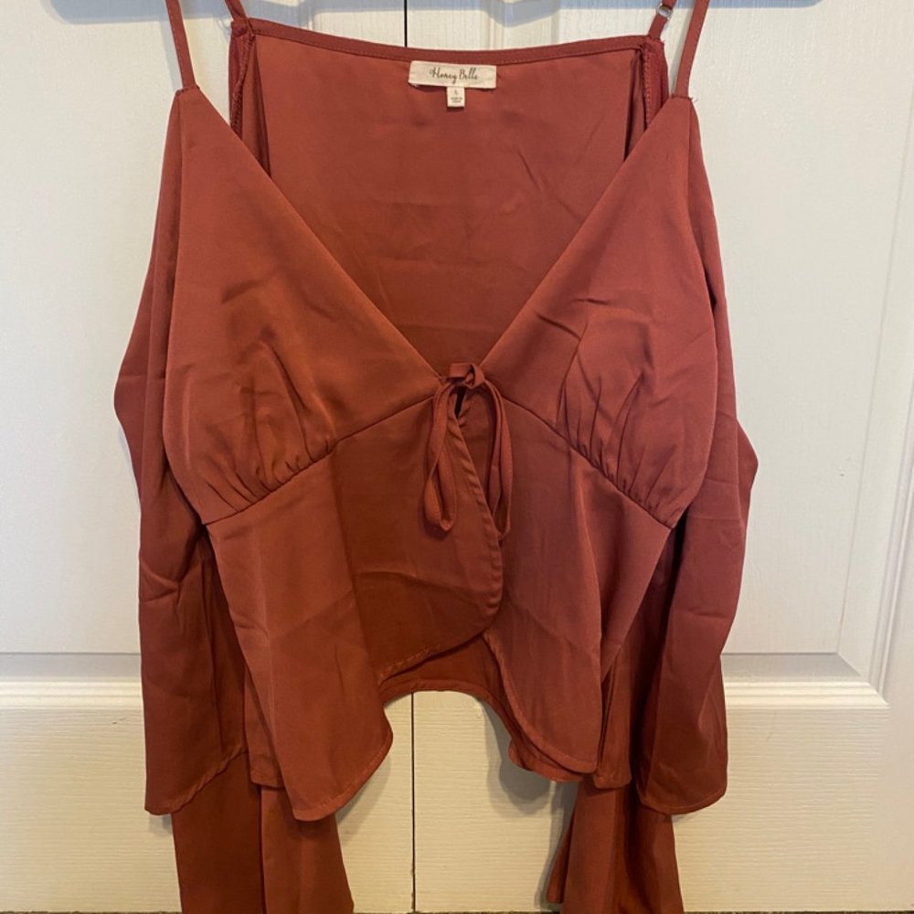 Pink silk open front blouse